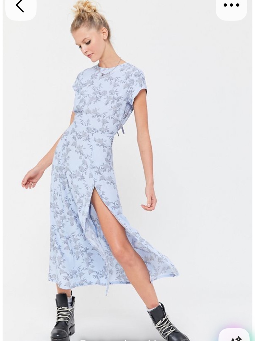 Urban Outfitters Light Blue Floral Midi Dress with Side Slit